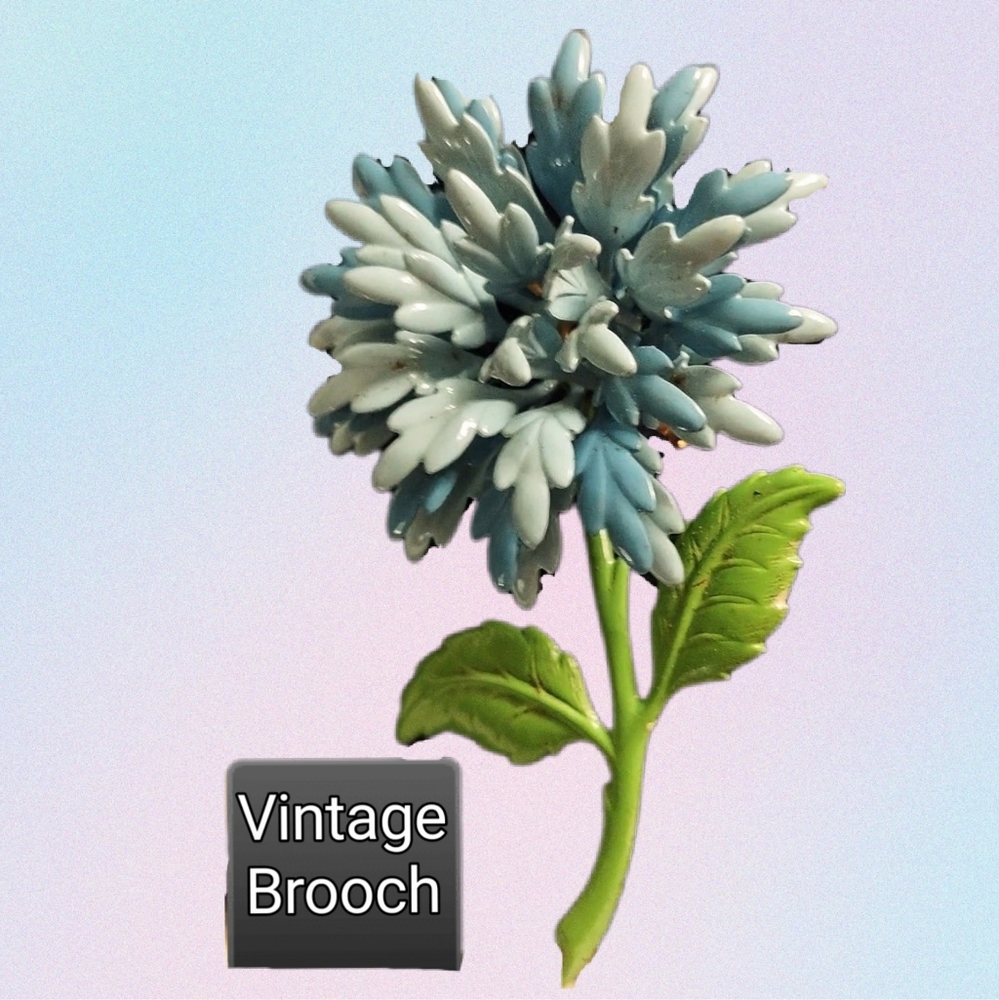 Blue & Green Large Enamel Flower Brooch - Picture 5 of 10